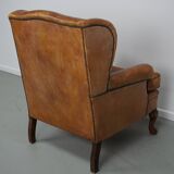 Vintage Dutch cognac coloured leather club chair, with footstool