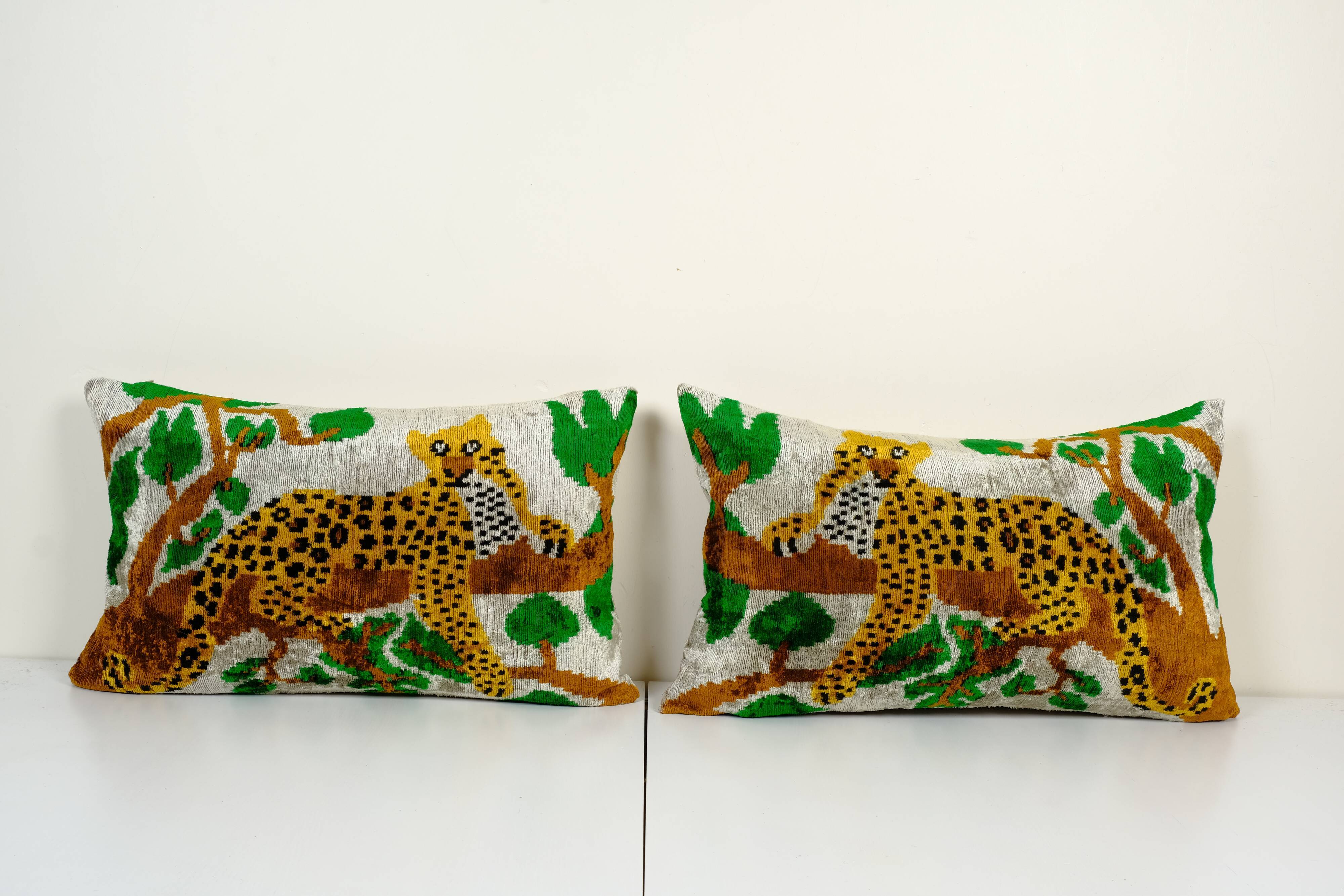 Set of two ikat velvet pillow covers