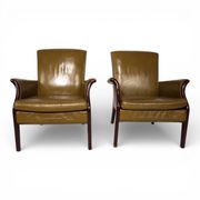 Set of two moss green Froxfield leather armchairs by Parker Knoll, 1960