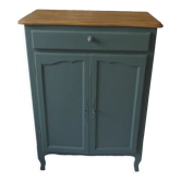 Shoe cabinet vintage smoked green waxed finish, wood top polished oak finish.