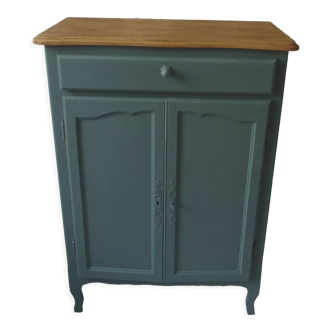 Shoe cabinet vintage smoked green waxed finish, wood top polished oak finish.