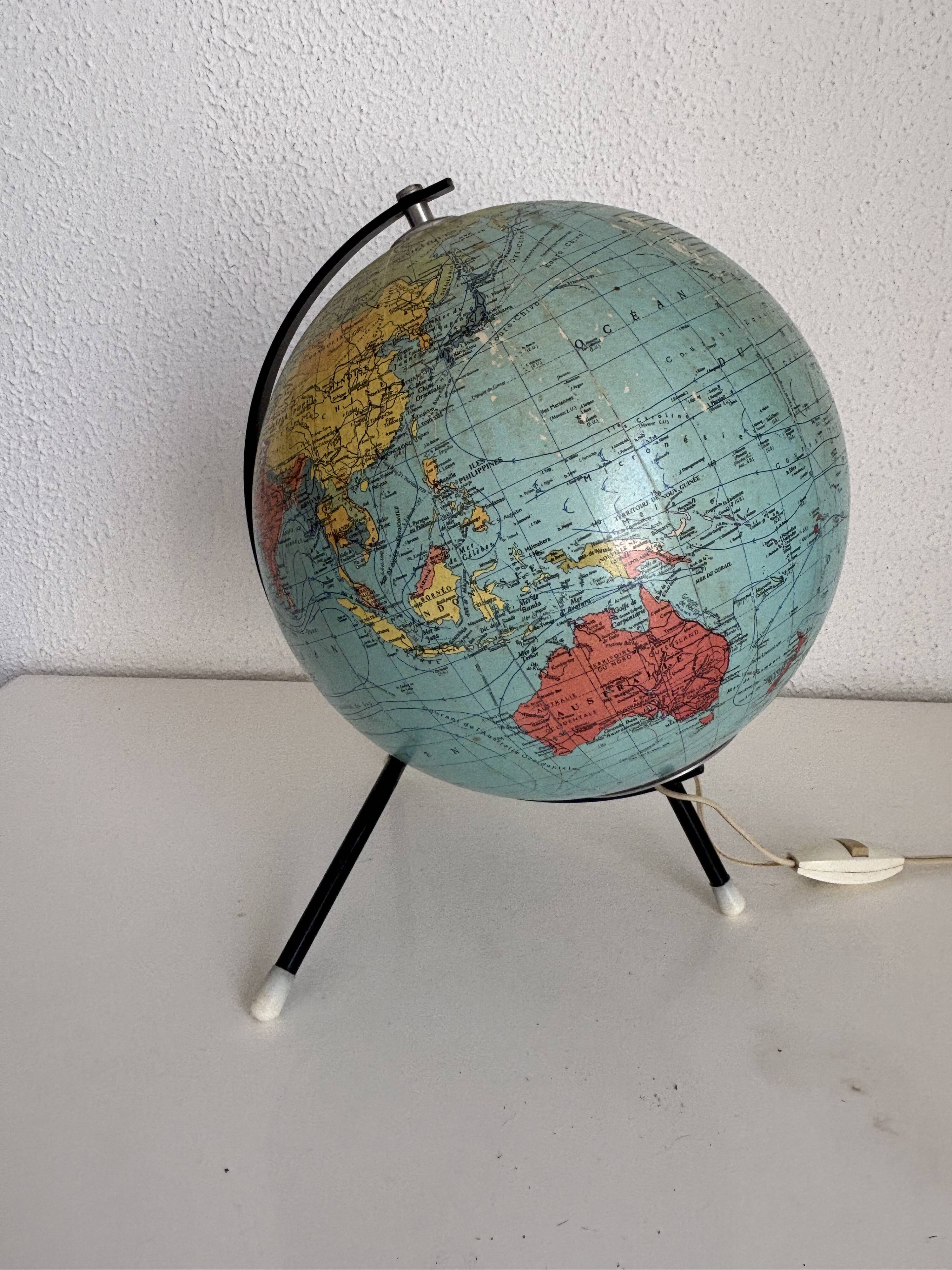 Vintage globe 1962 terrestrial world map glass tripod Taride - 28 cm