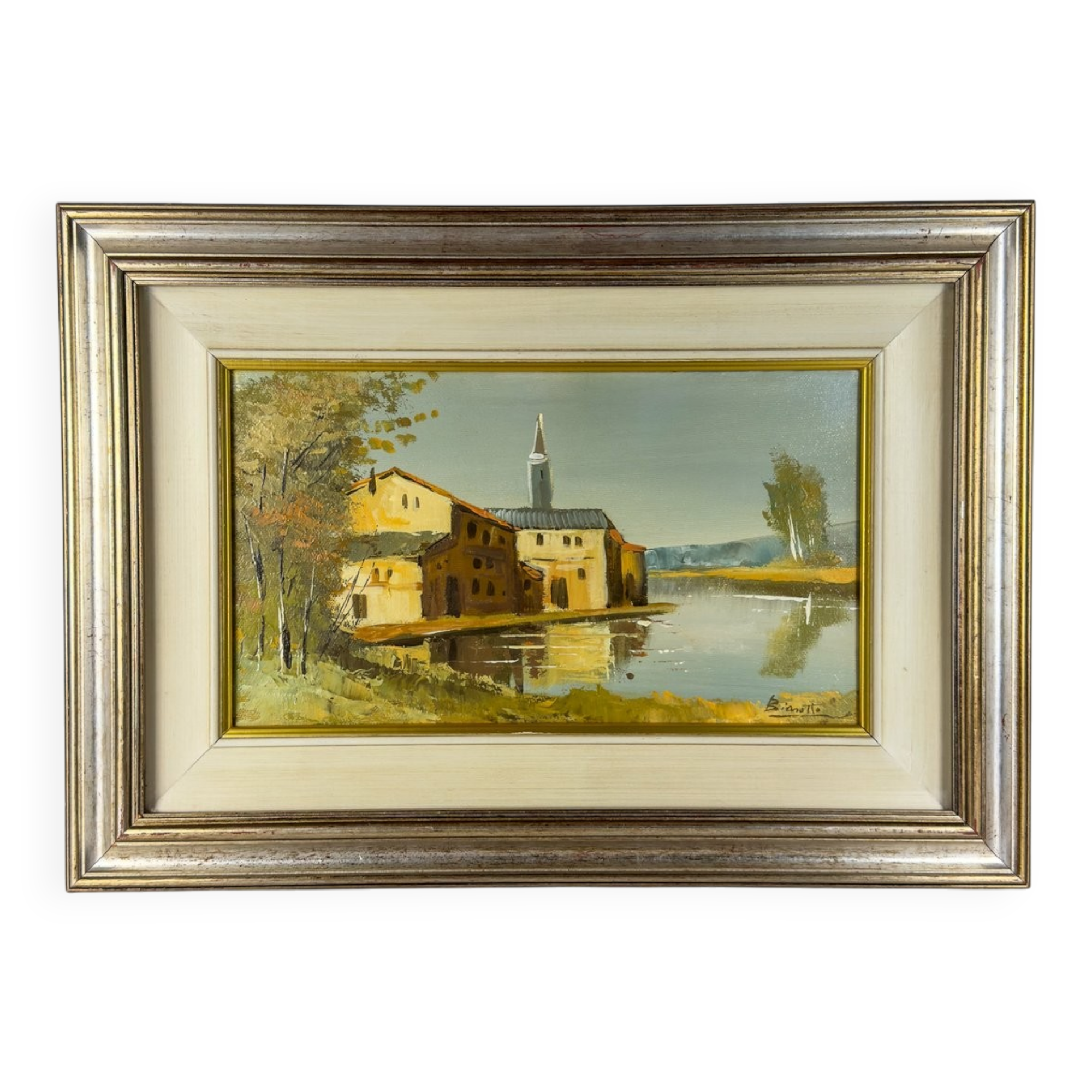 Original oil painting of a landscape, Italy 1960s, signed, framed.