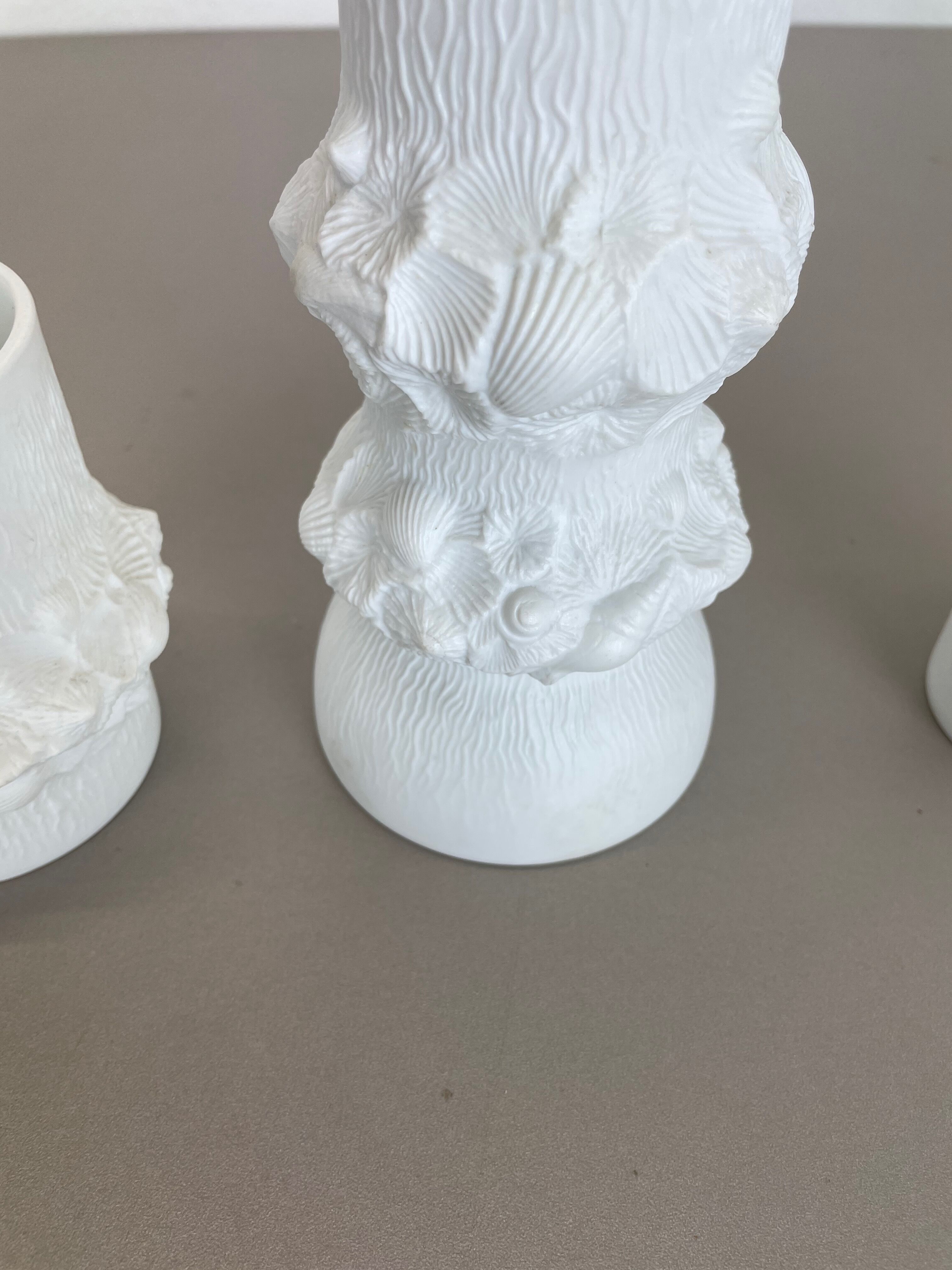 Set of 3 Original OP Art Biscuit Porcelain Vases by AK Kaiser, Germany, 1970s