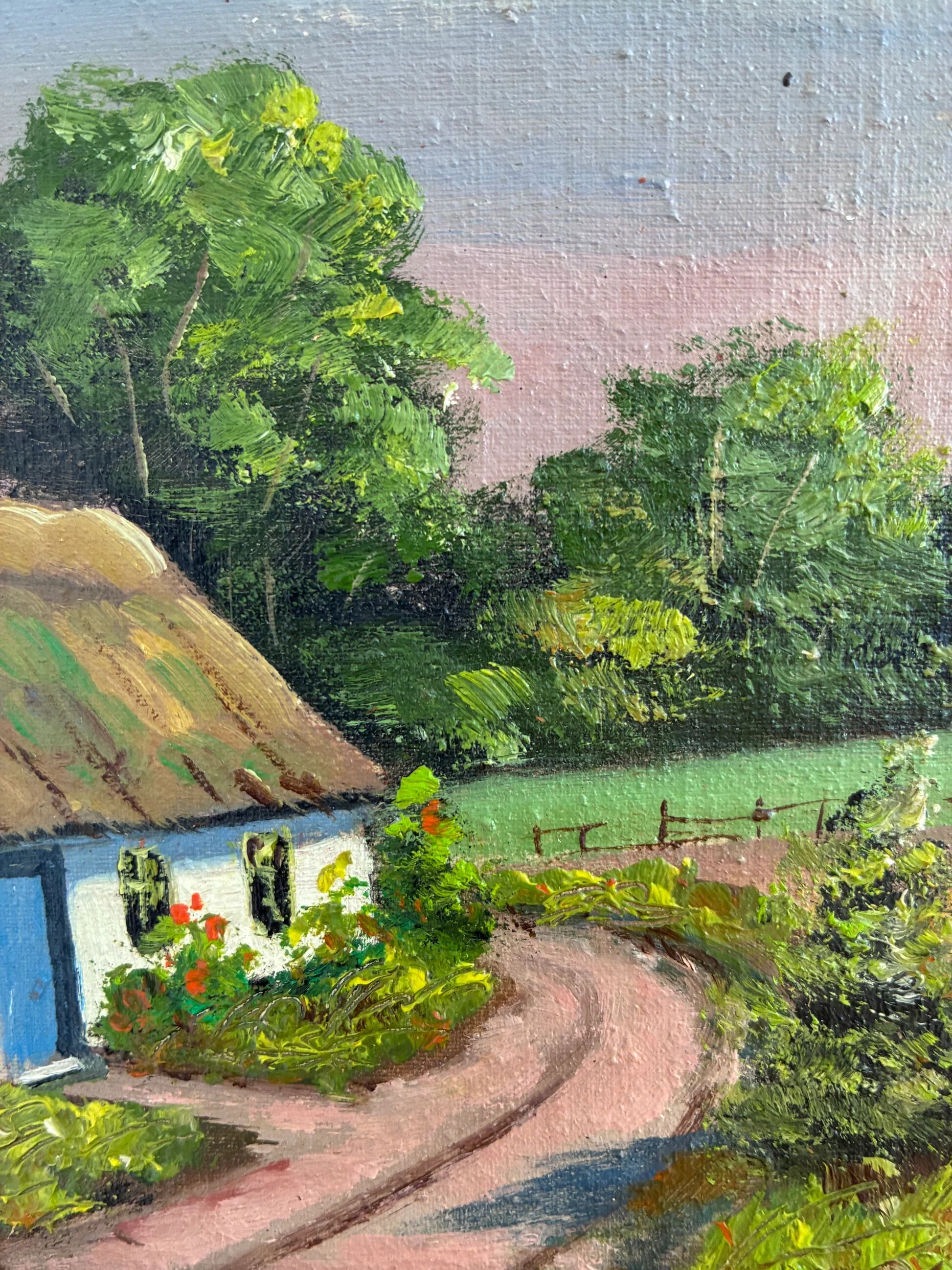 Vintage original cottage landscape oil painting