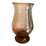 Vase en verre bullé marron fumé – forme tulipe évasée – vintage ann