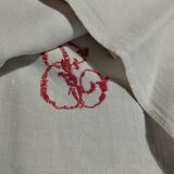 Old sheet monogram red PB hemp 220 X 230 cm