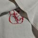 Old sheet monogram red PB hemp 220 X 230 cm