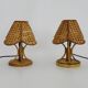 Pair of bamboo rattan caned lamps. Italy 1950s 1960s.