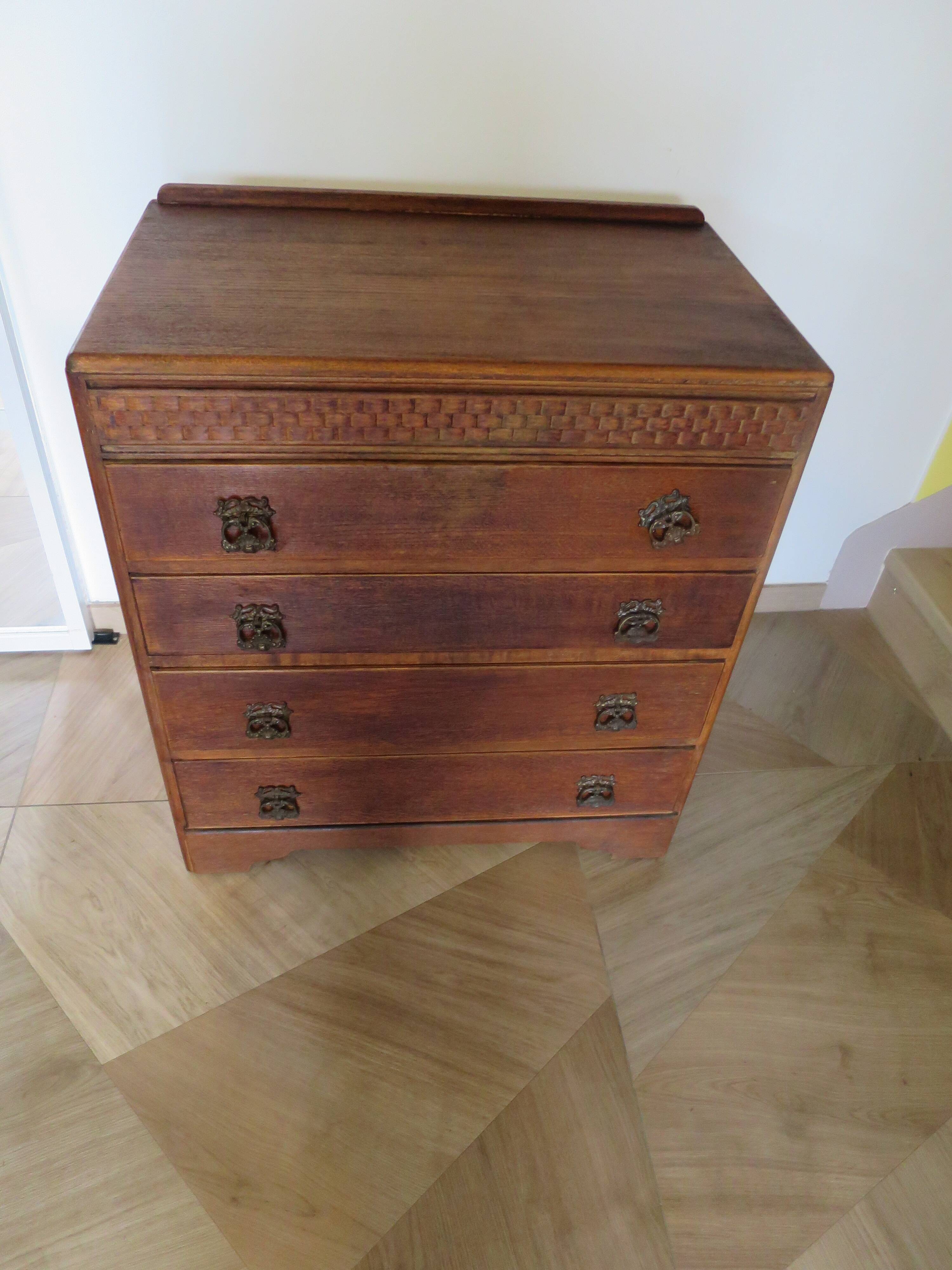 Art Deco chest of drawers with 4 drawers in oak, France 1930s-50s
