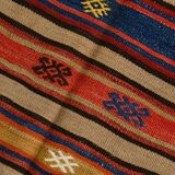 5x8 Wool Kilim Rug, Handwoven Blue & Red Wool Kilim Rug, 143x230Cm