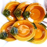 Flat fish set and 6 barbotine plates, vintage fish set