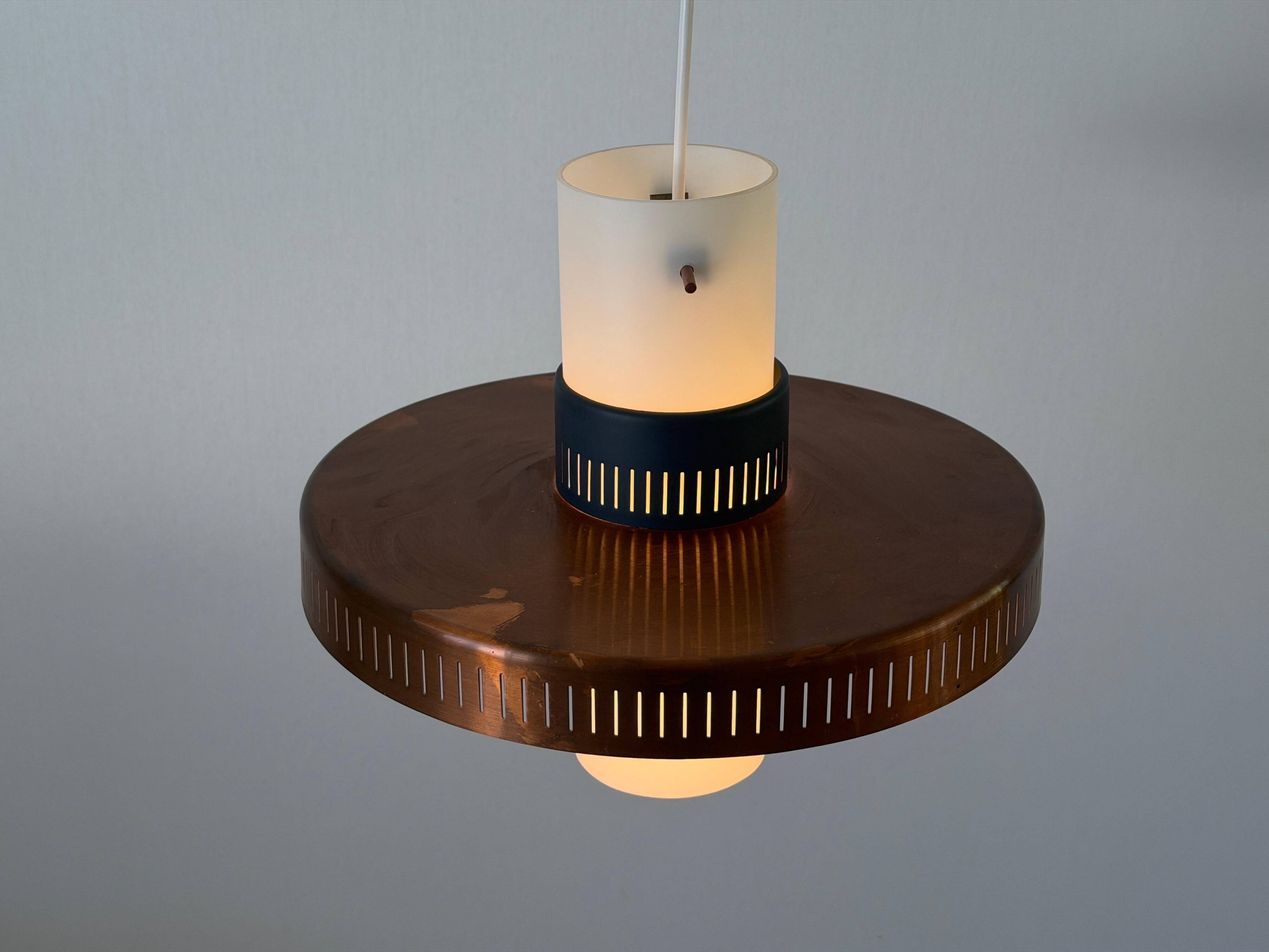 Glass ceiling light with a copper-coloured metal frame, 1960s, Germany.
