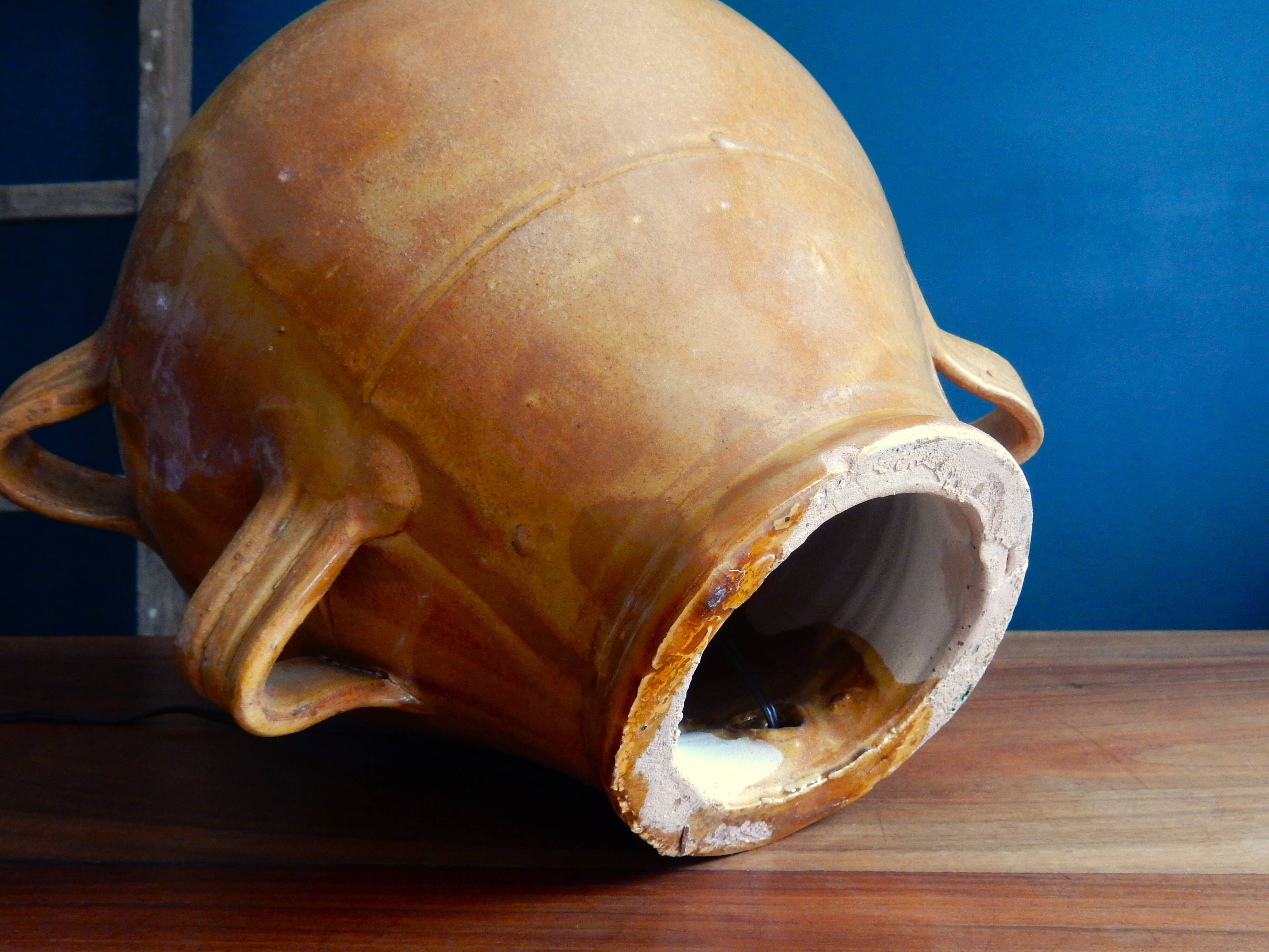 Large lamp foot in terracotta enamelled ochre color / 60s