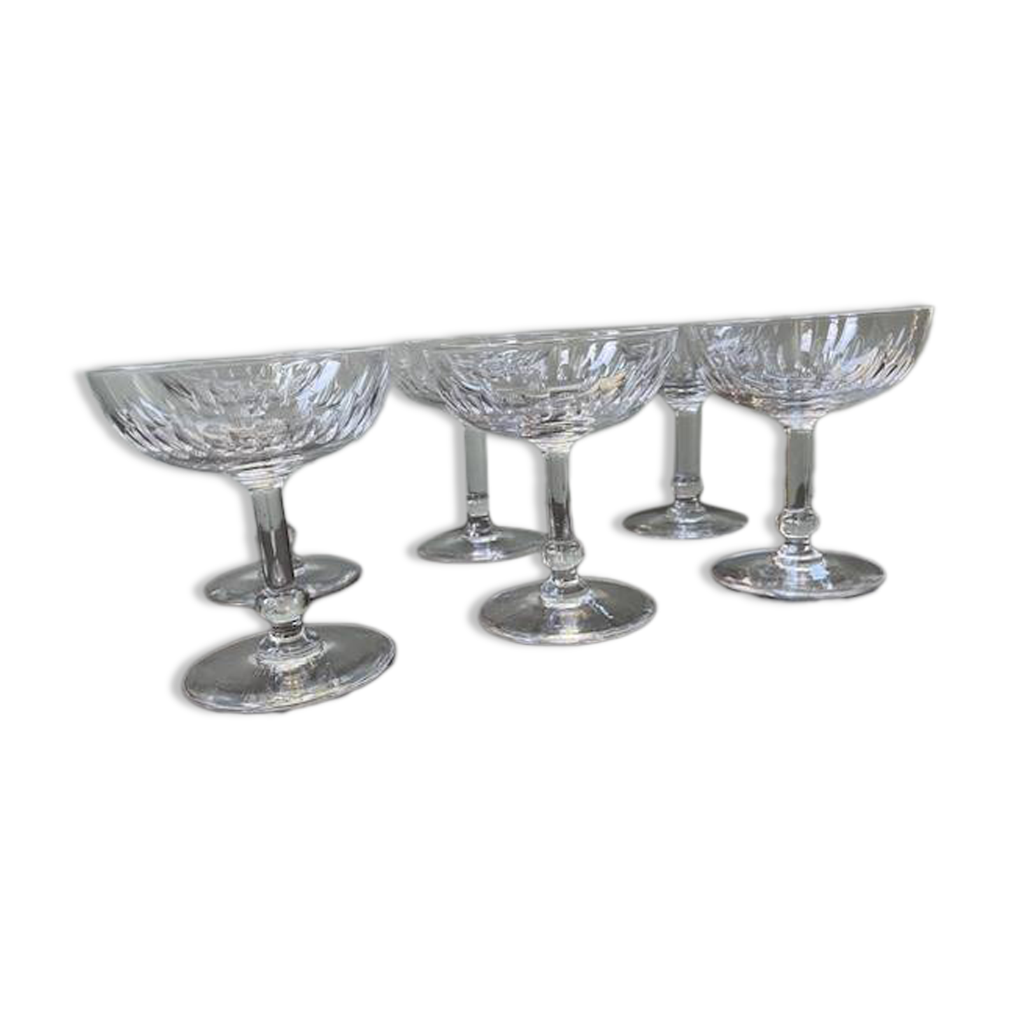 Set of 6 cut crystal champagne glasses with facets from Baccarat
