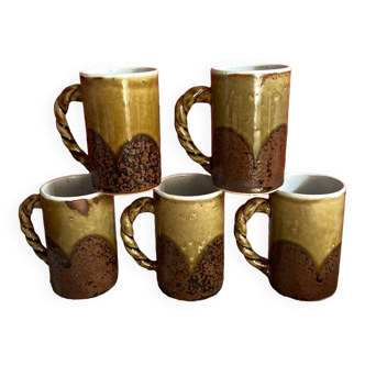 Set of 5 Coffee Mugs with Twisted Handles