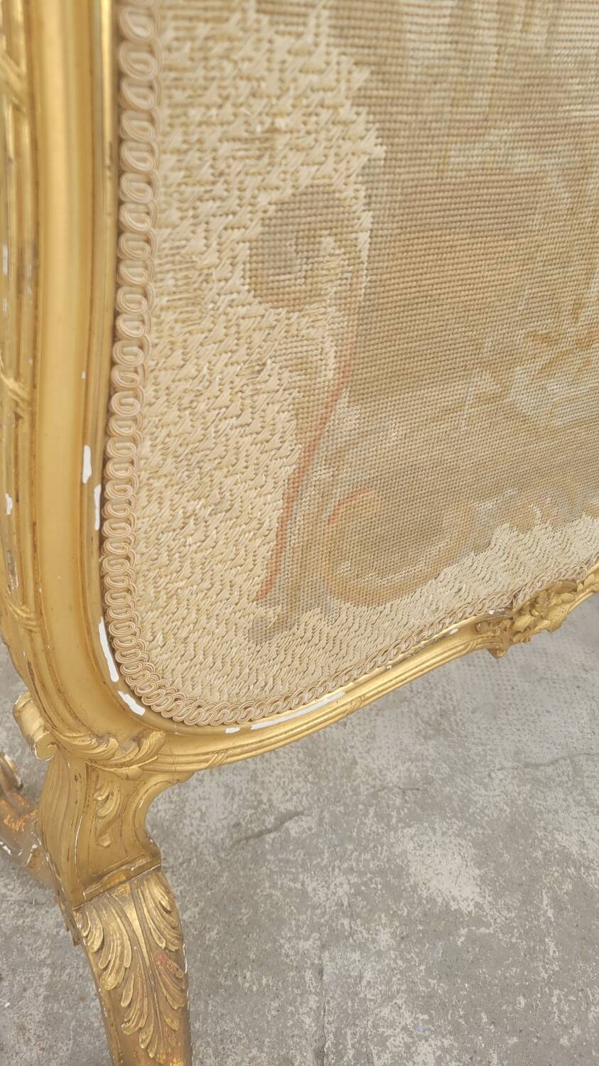 Louis xv style fireplace screen fire screen in gilded wood 19th century tapestry