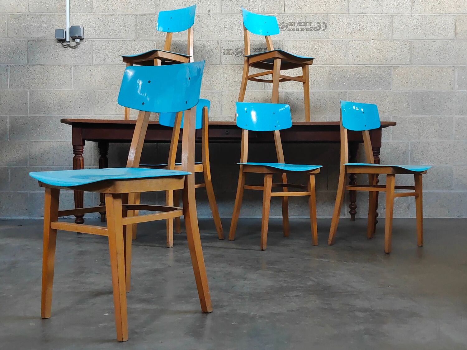 Set of 6 blue chairs TON (Thonet)