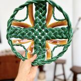 50s green braided barbotine fruit bowl