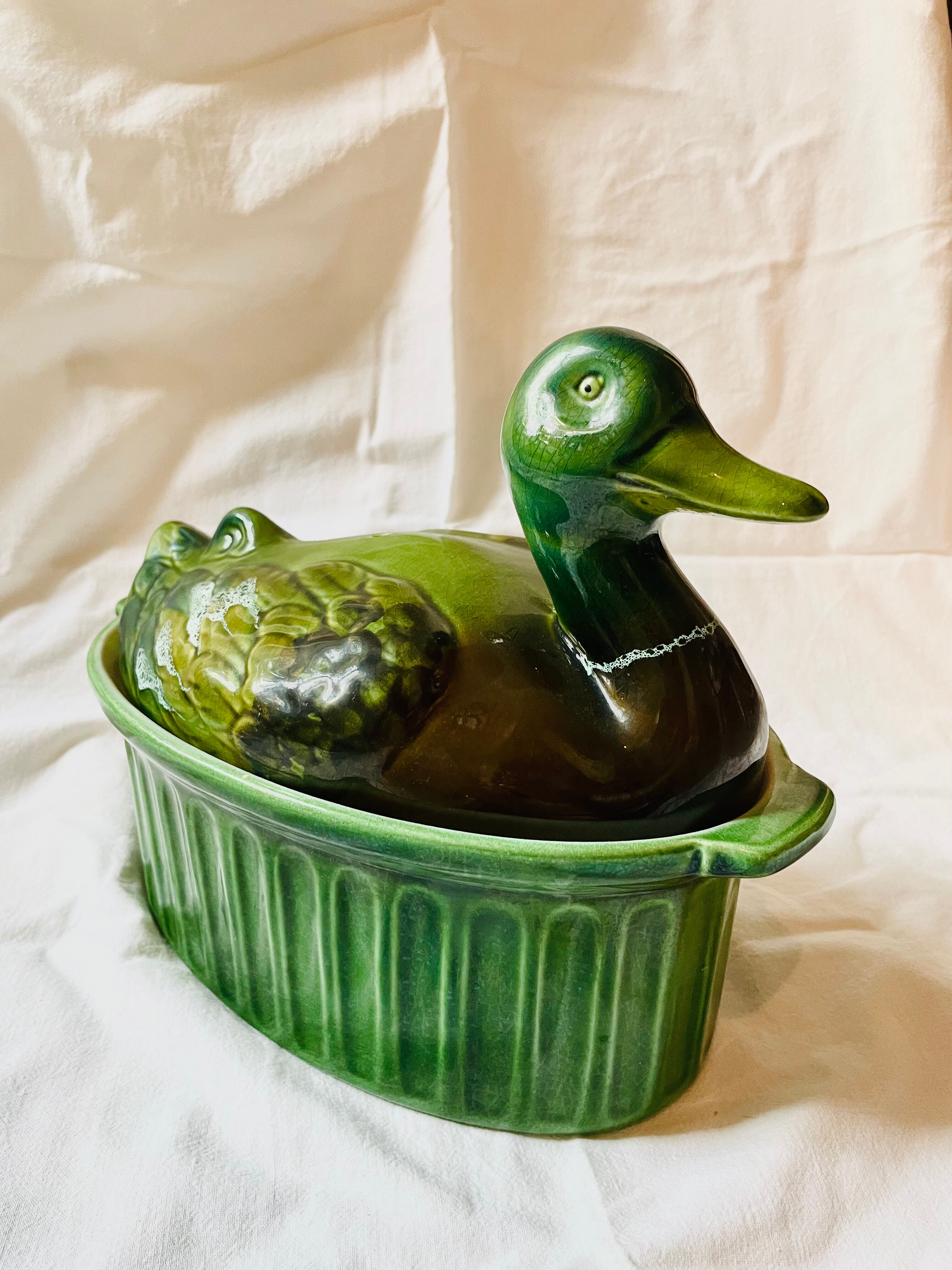 Terrine canard en barbotine email vert