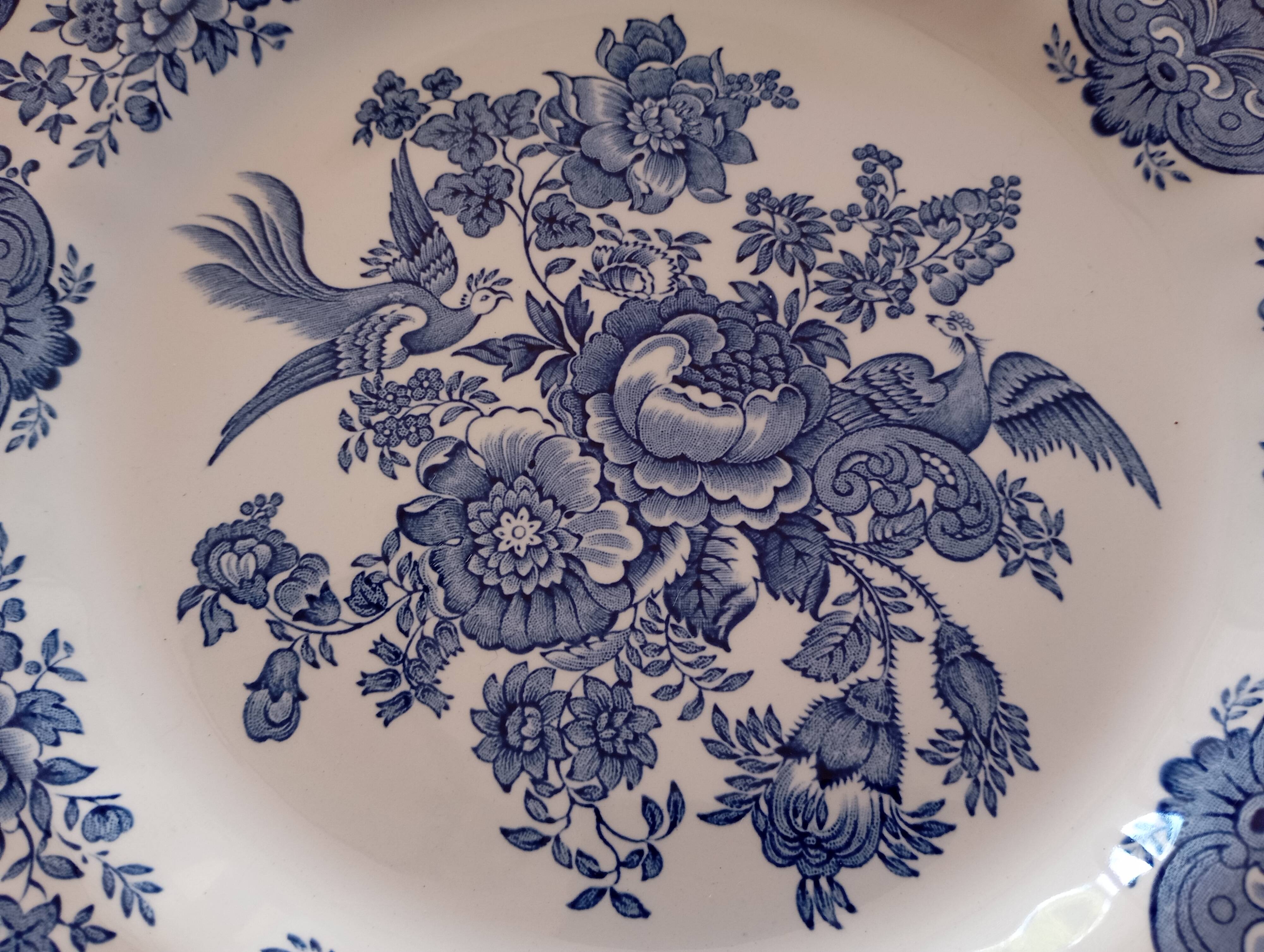 Assiettes plates anglaises Ridgway 'Windsor' bleu & blanc