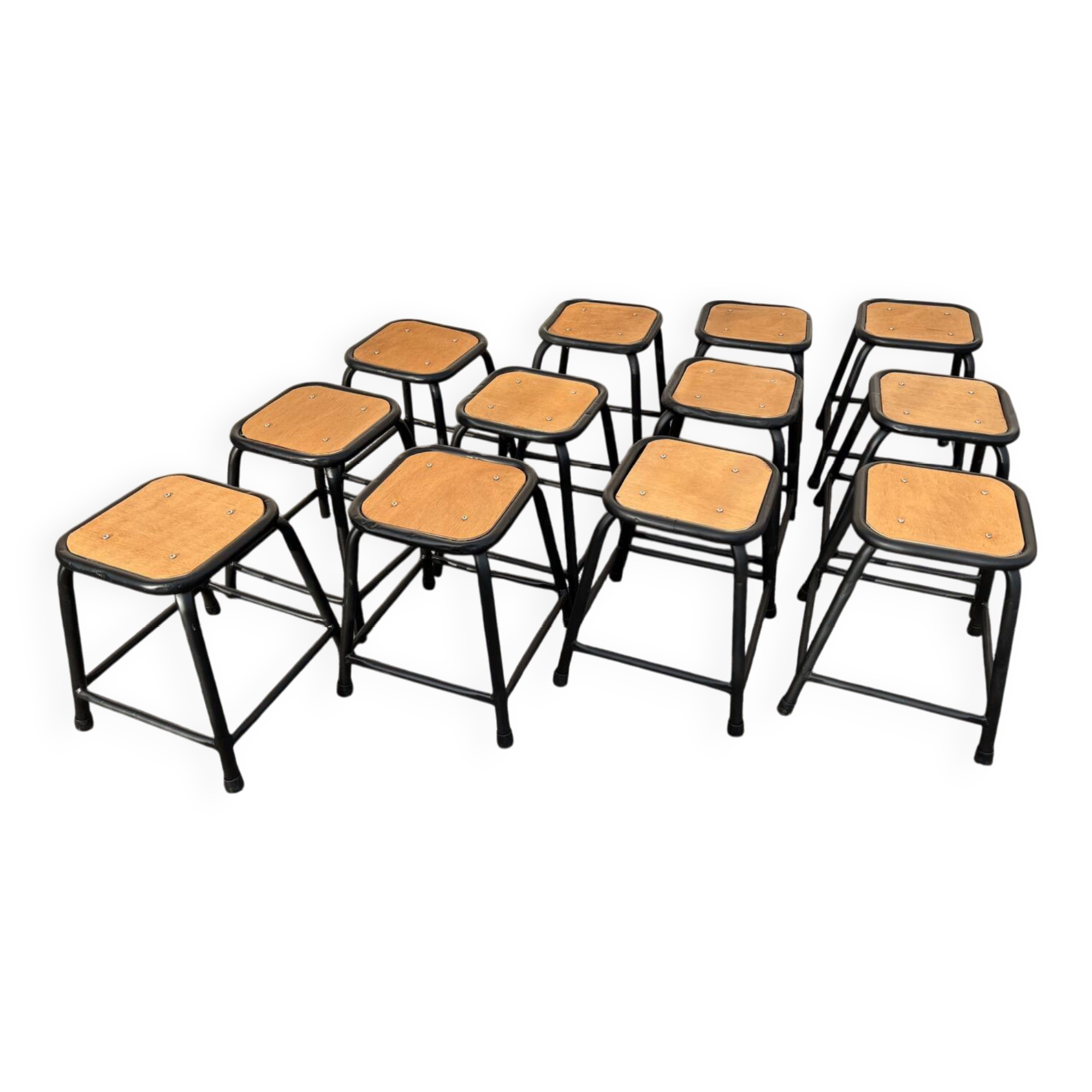 Set of 12 black industrial stools