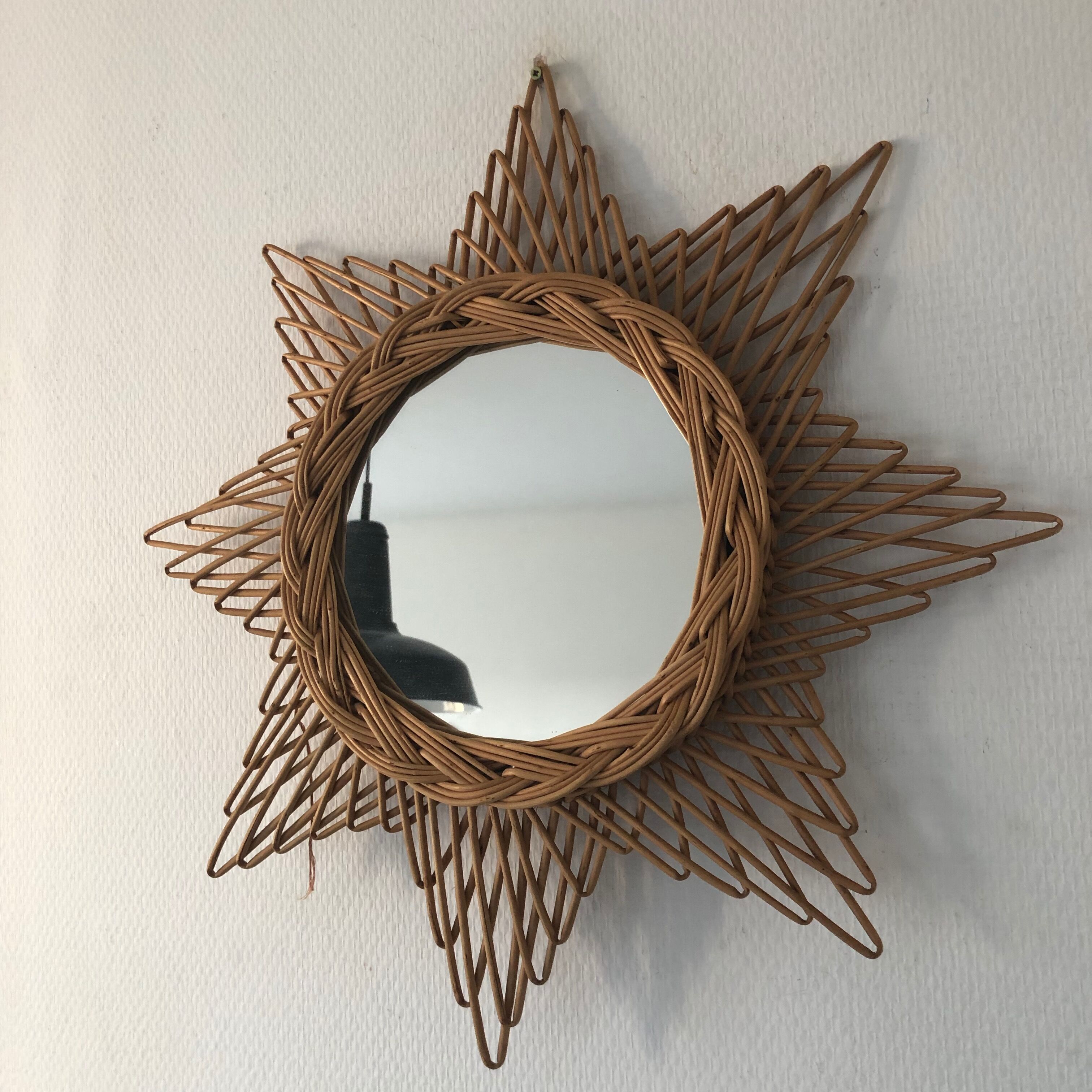 Rattan octogram sun mirror, 45cm, 1960