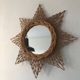 Rattan octogram sun mirror, 45cm, 1960