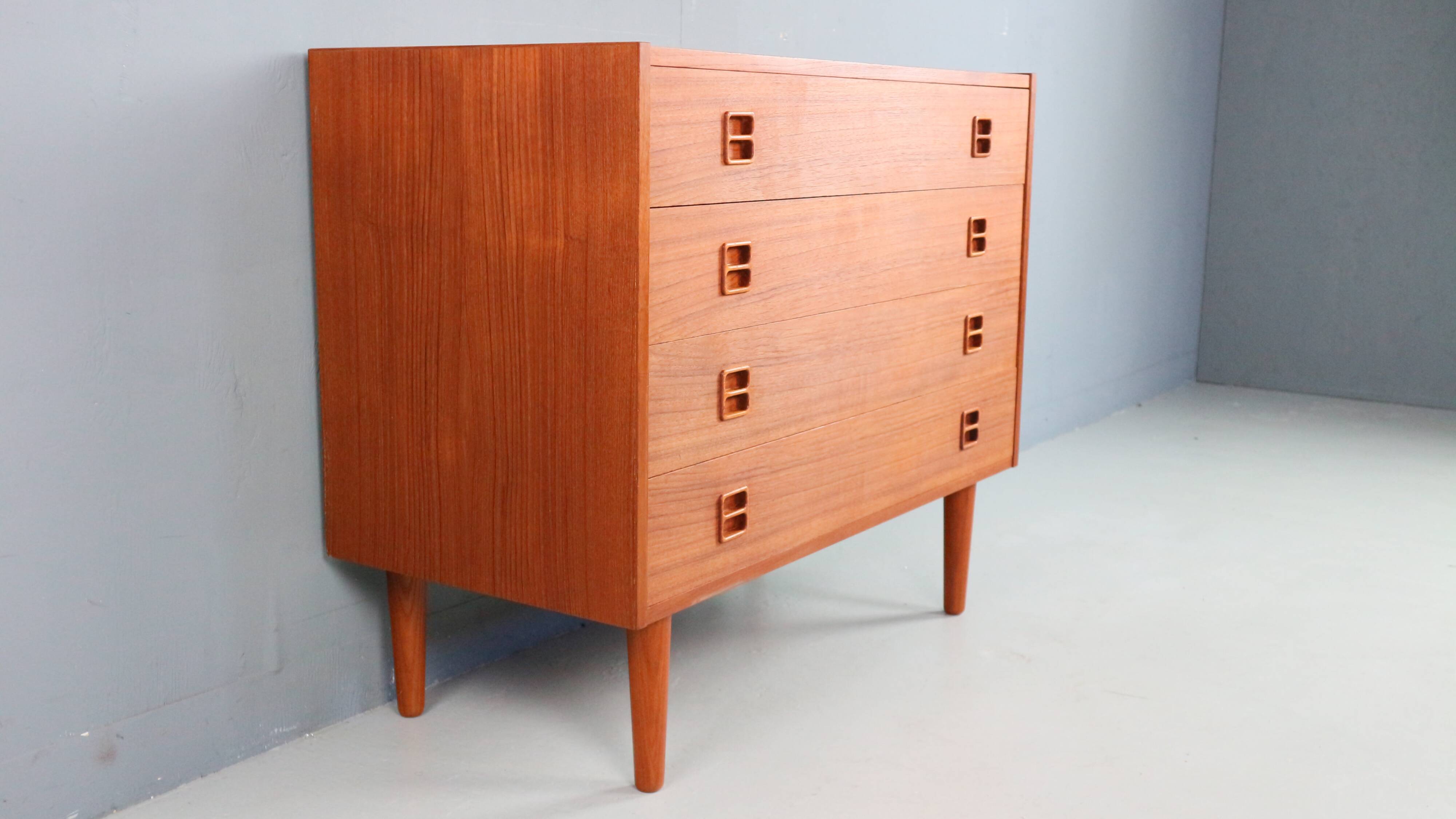 Danish teak low chest with four drawers, 1960s