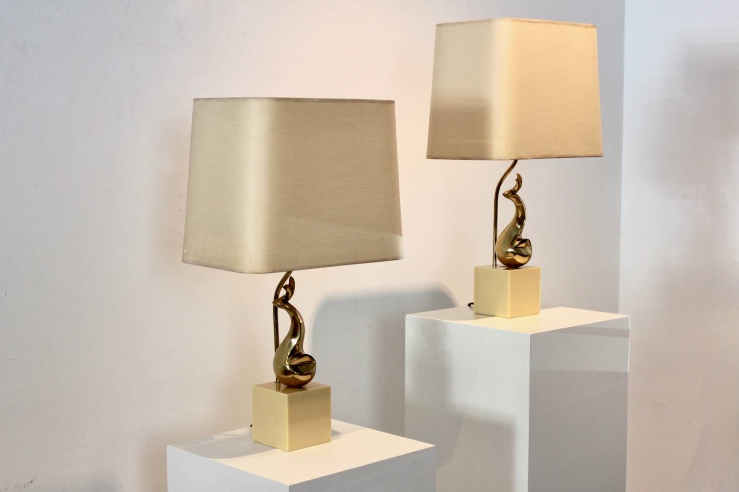 Pair of Exclusive Philippe-Jean Brass Art Sculpture Table Lamps, signed