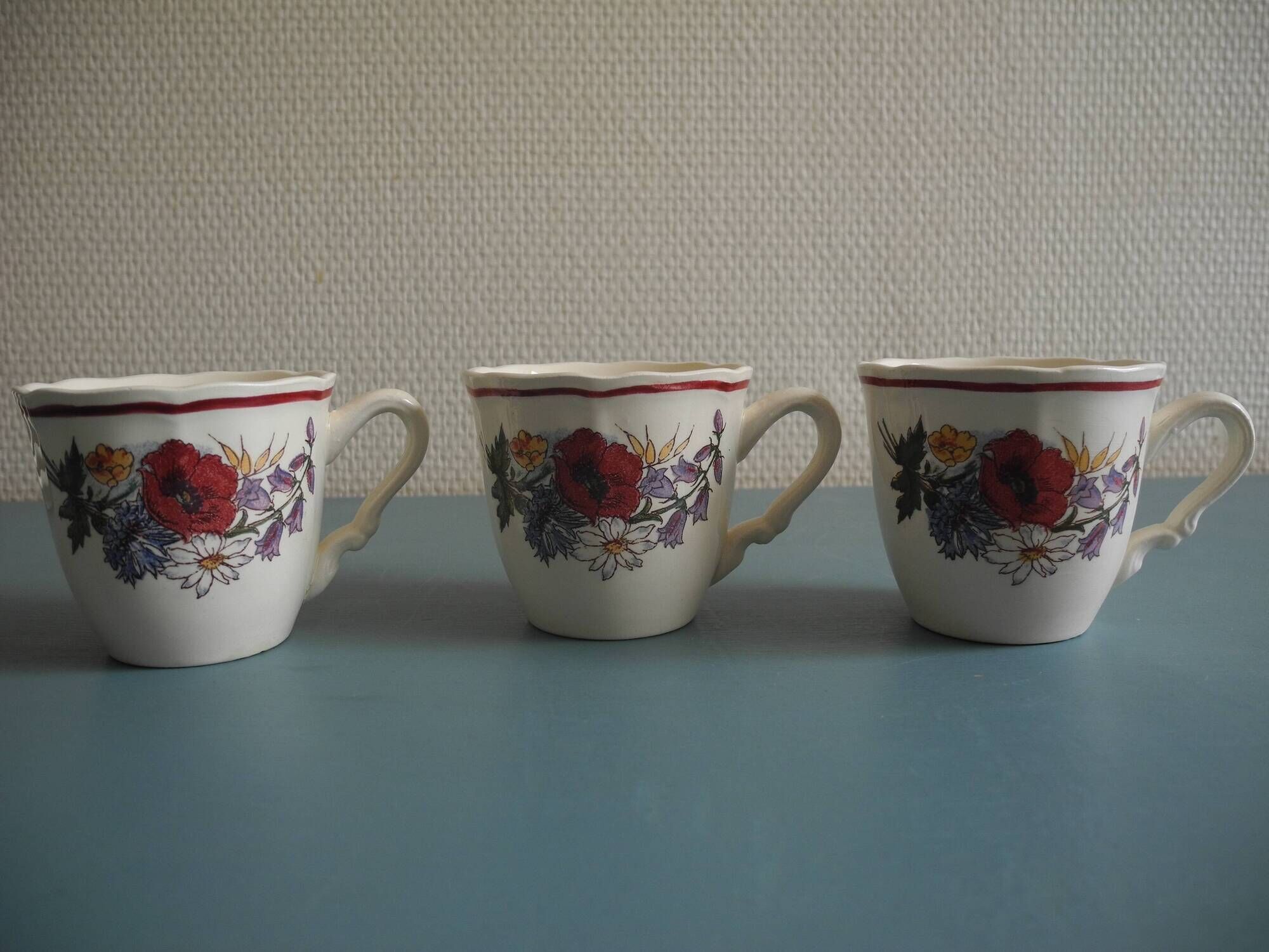 set of 6 Sarreguemines Agreste art table antique french cups plates