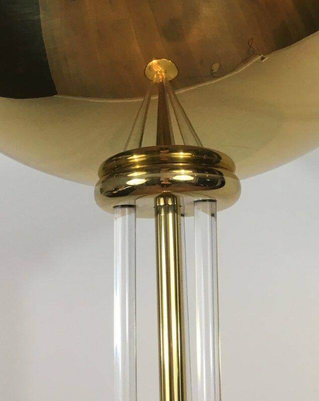 Designer floor lamp in gilded brass and plexiglass