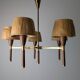 Danish five-arm lamp in wood and brass, 1950s