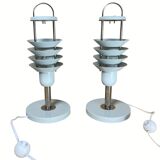 Pair danish scandinavian space age architectural table lamps