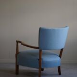 Modern Danish, curved oak chaise longue, attributed to Viggo Boesen, 1950s