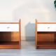 Pair of bedside tables, mahogany, white laminate and brass, 1970
