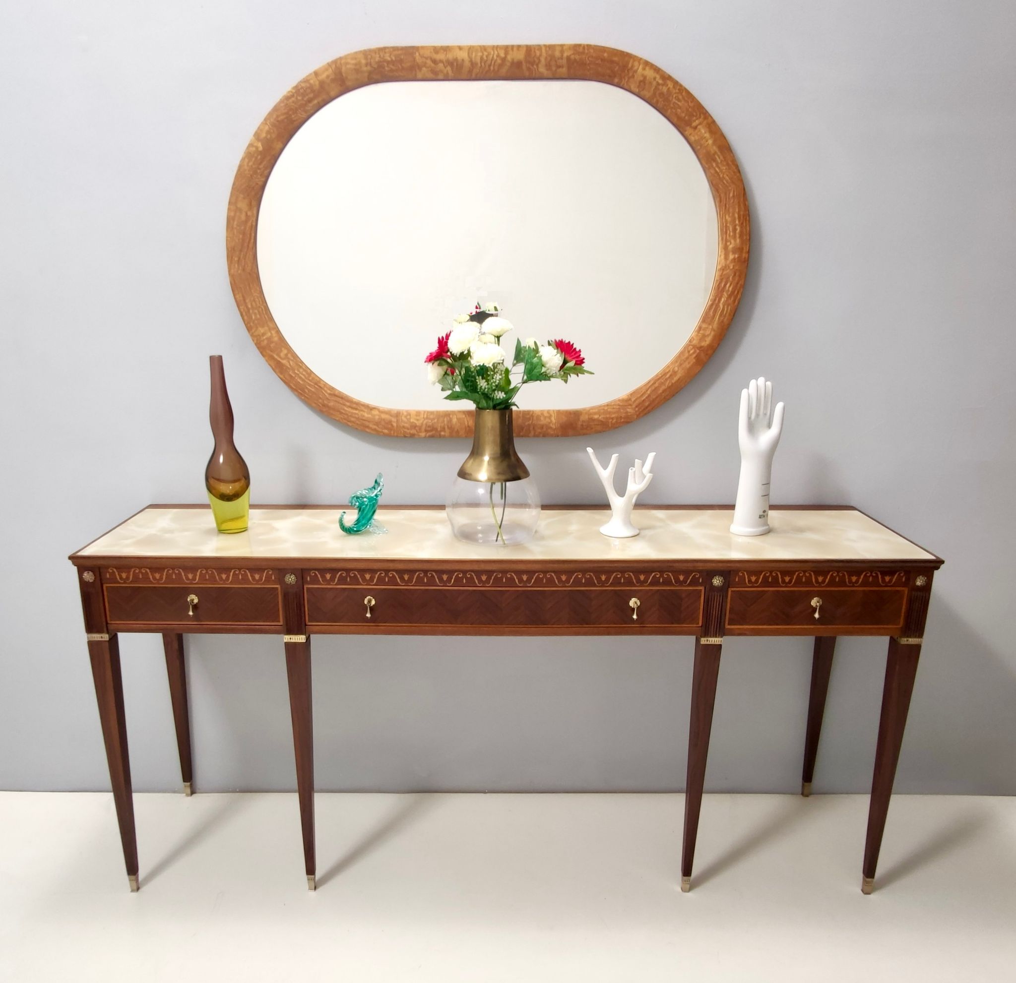 Oval Vintage Wall Mirror with Ash Root Frame, Italy