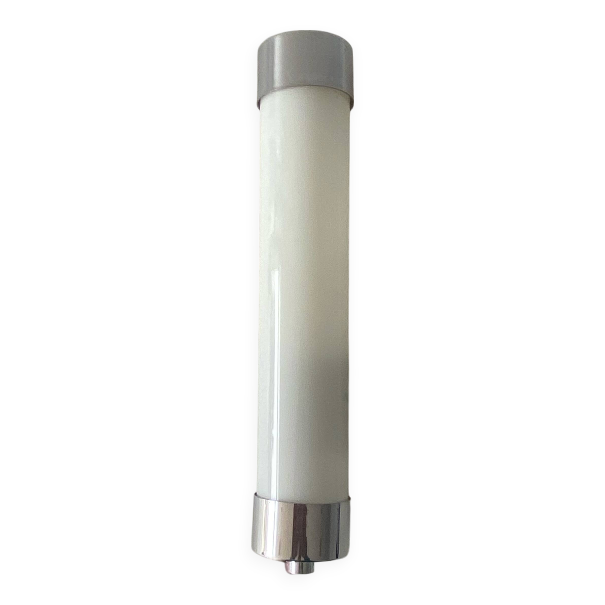 Opaline tube and chrome-plated brass wall lamp