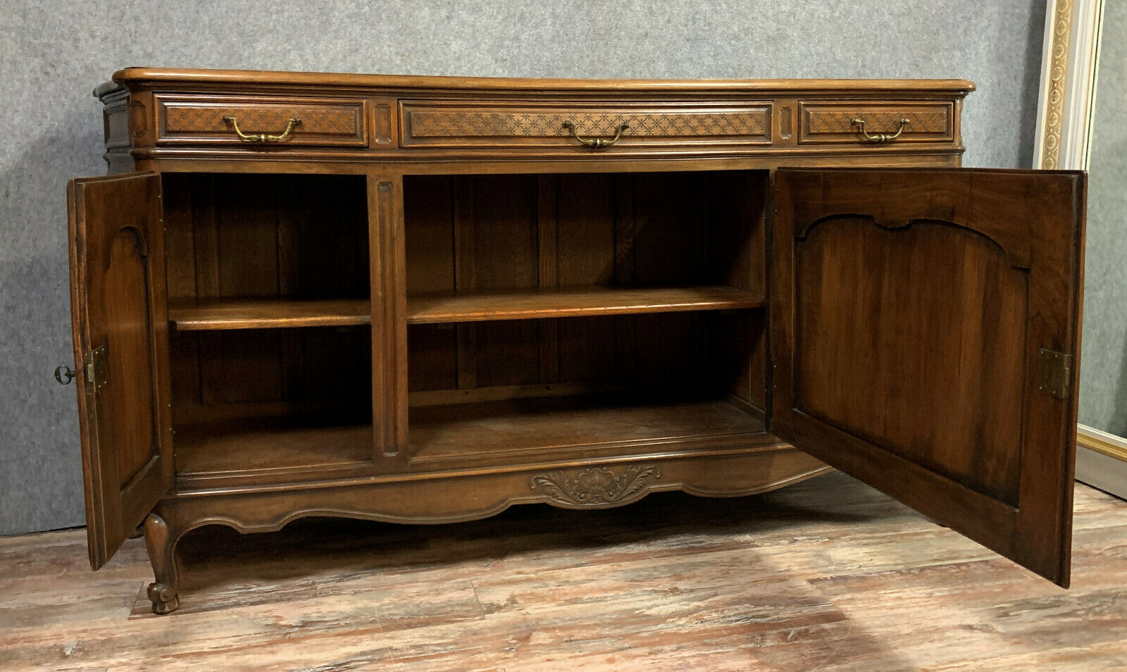 buffet in a row Louis XV neo-rustic walnut tree of curved shape