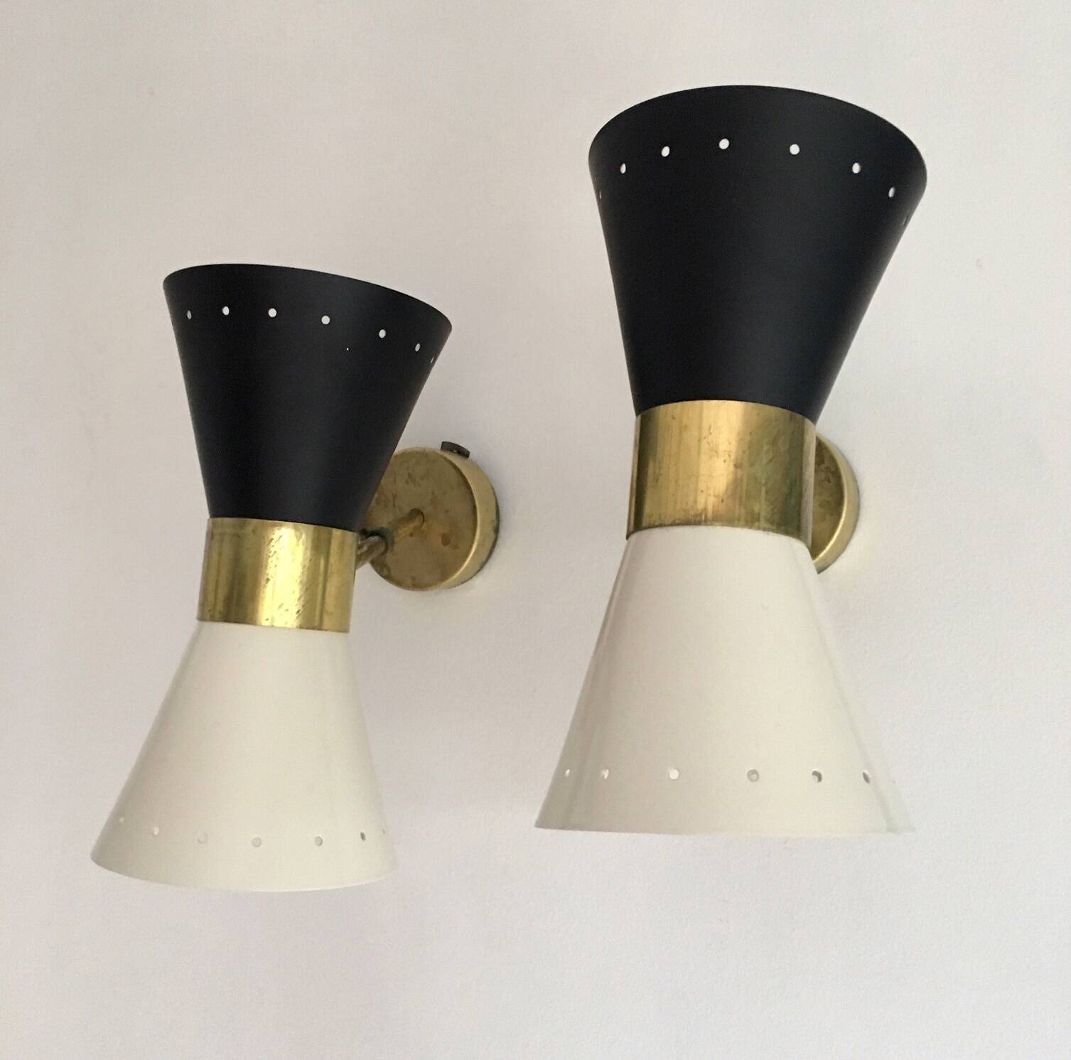 Pair of Italian diabolo wall sconces, 1950s design.