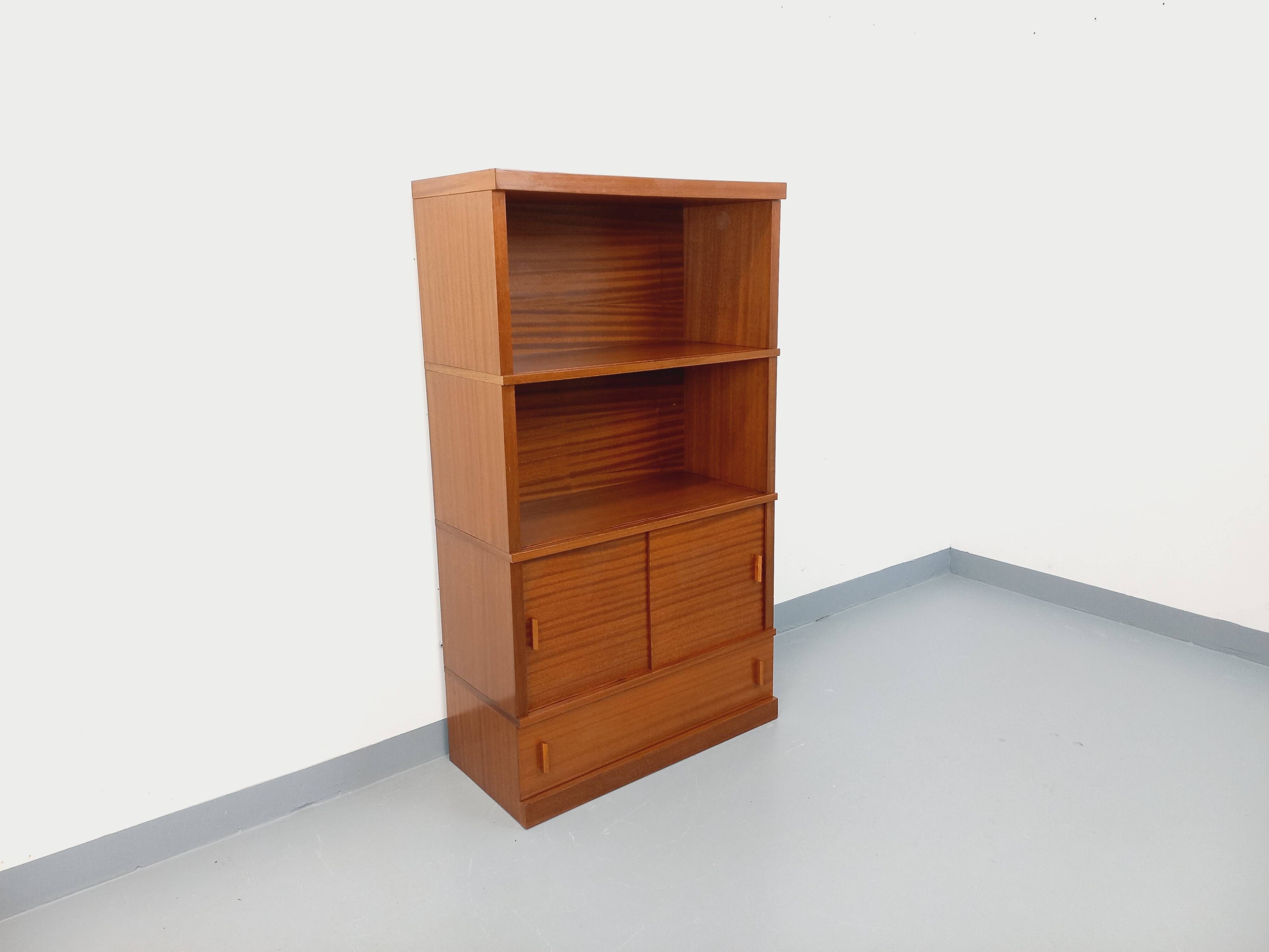 Vintage oak storage bookshelf from the 1960s.