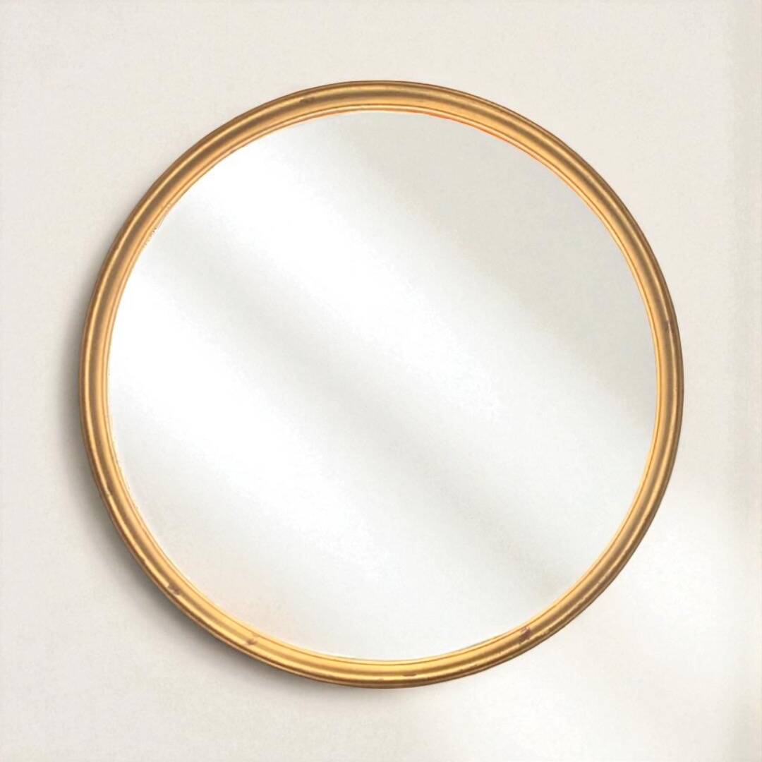 Rare round wall mirror in wood and gilded plaster – Ø 80 cm – 1950s