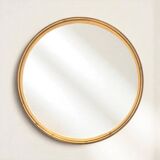 Rare round wall mirror in wood and gilded plaster – Ø 80 cm – 1950s