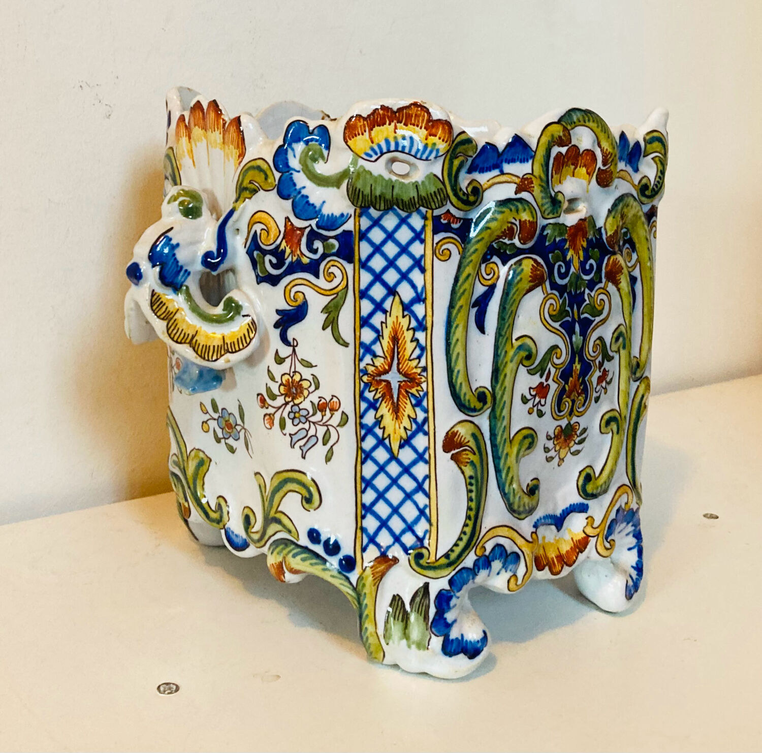 Earthenware cache pot from ROUEN, 19th century.