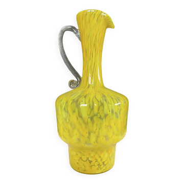 Vintage speckled glass paste handled vase