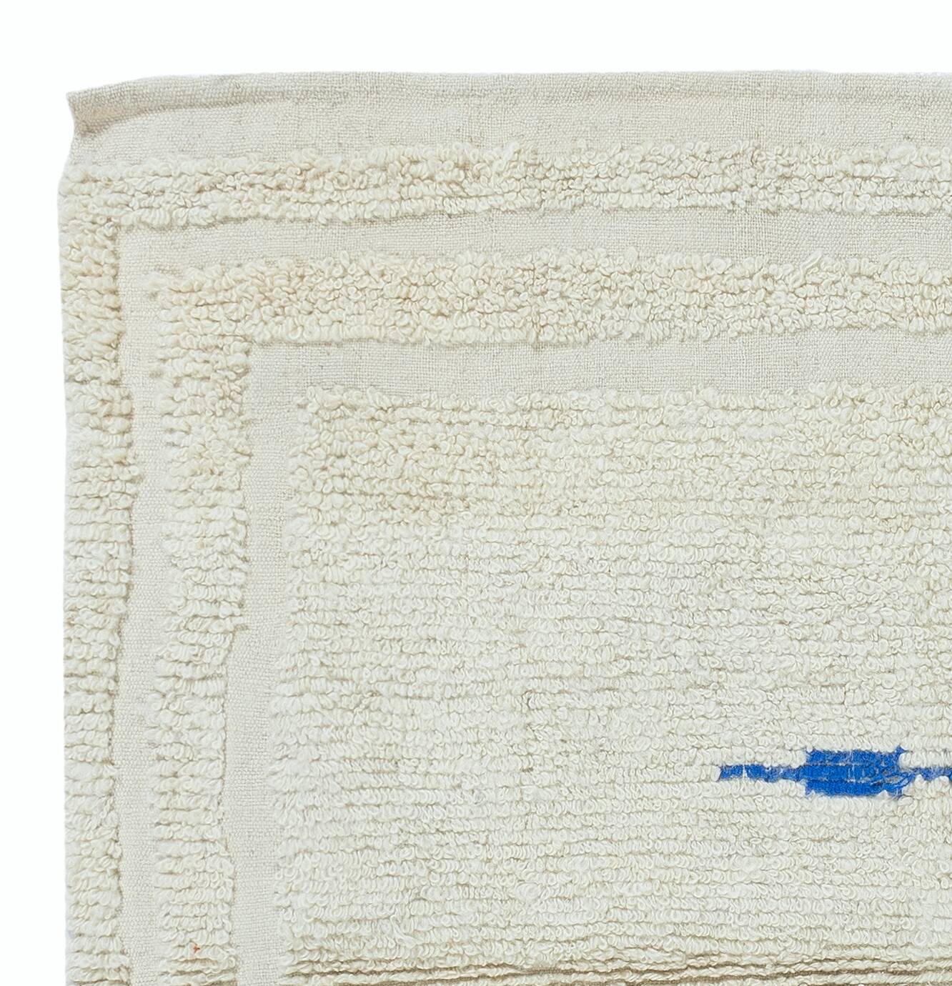 Minimalist Vintage Handmade Turkish Tulu Accent Rug Made of Undyed Beige Wool