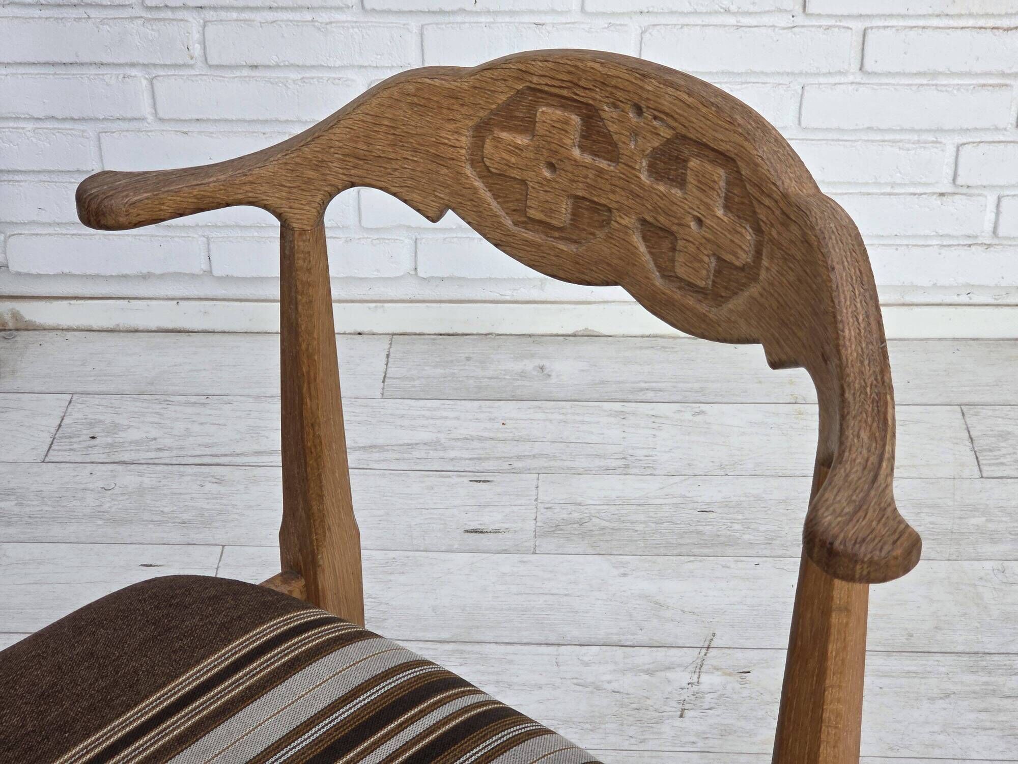 1960s, Danish design by Henning Kjærnulf, et of 4 chairs, wool, oak wood.
