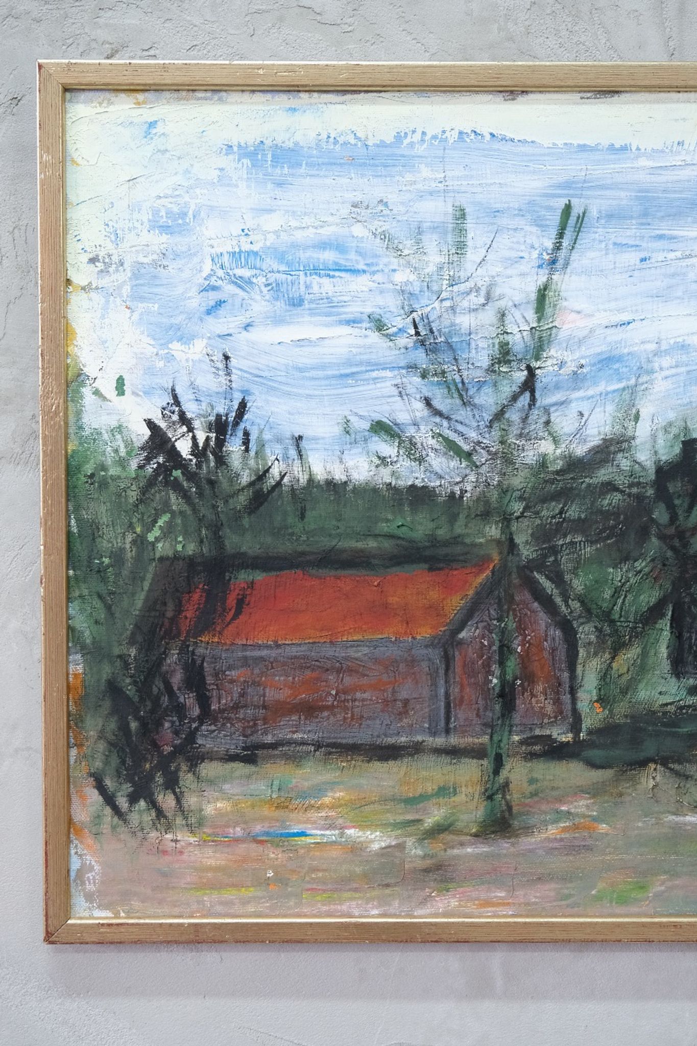 Scandinavian modern painting, signed,  1990s, oil on canvas, framed