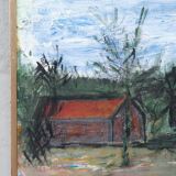 Peinture moderne scandinave, signée, années 1990, huile sur toile, encadrée