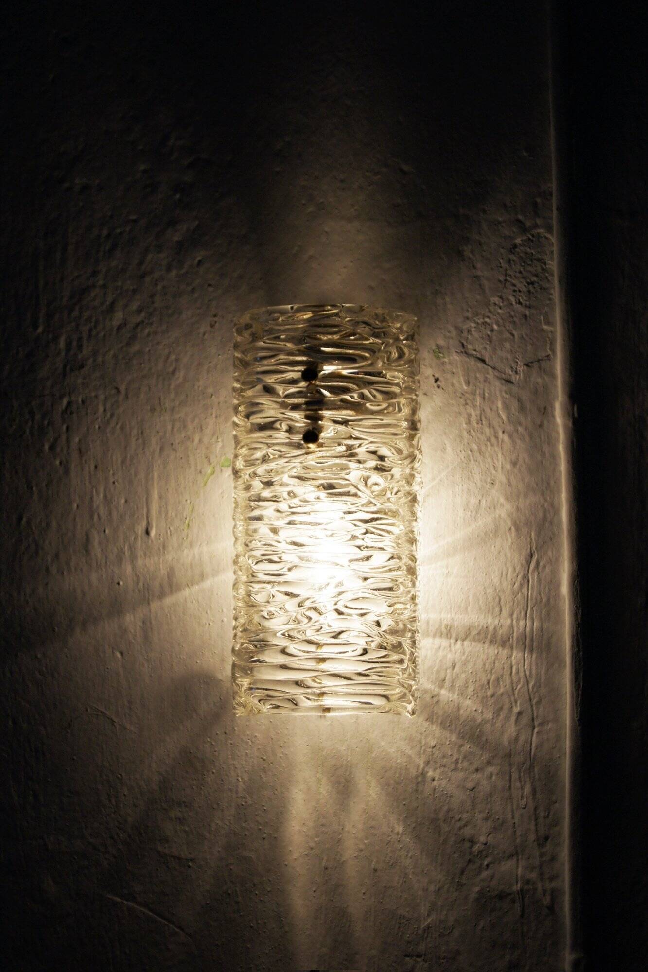Vintage Textured Glass and Brass Wall Sconces by J. T. Kalmar, Set of 2